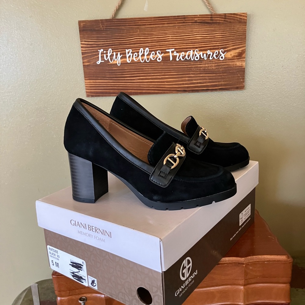 Giani Bernini Black Suede Memory Foam Women's 5M Block Heel Loafers